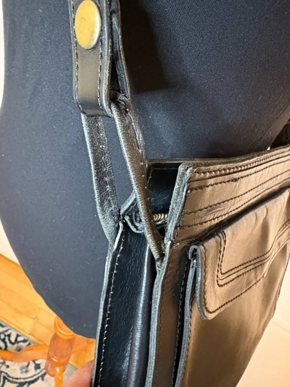 Black Leather Shoulder Bag | Vintage Korea